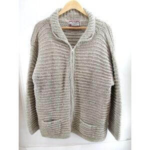 Vintage World Of Wool Brown Chunky Knit Zip‎ Up Heavy Fisherman Sweater